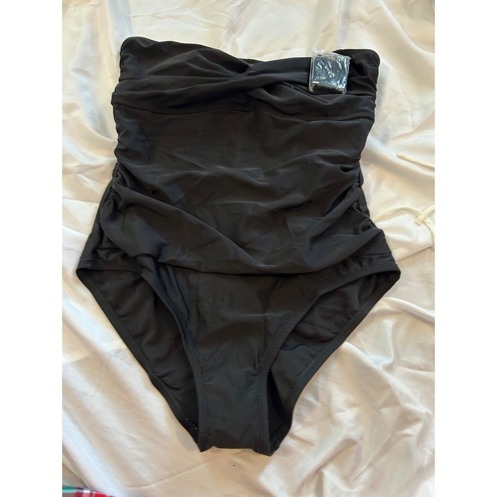 Kona Sol Black Tummy Control Strapless One‎ Piece Swimsuit Size L